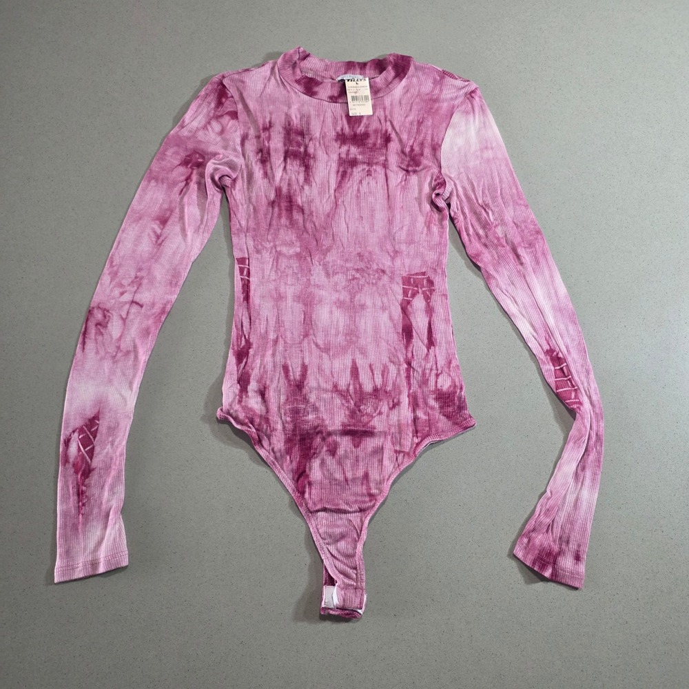 West of Melrose Tillys Women Maroon Tie Dye Ribbed Long Sleeve Bodysuit Size S